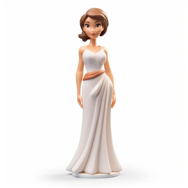 Figurina de estilo de filme de animação com topper de terracotta para vestido de noiva de princesa