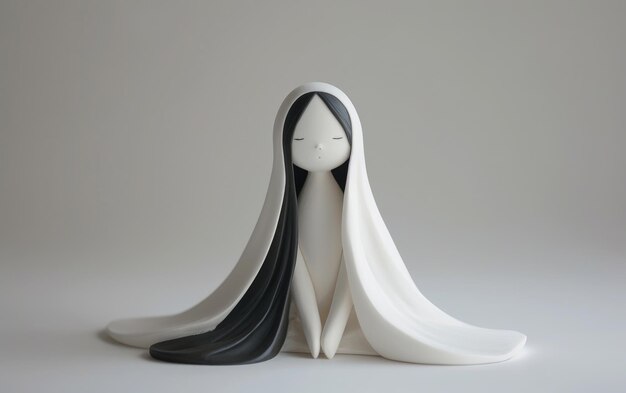 Figurina de garota de cabelos longos em pose elegante isolada em fundo transparente