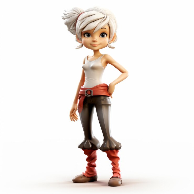 Foto figurina de garota de desenho animado em 3d com roupa nervosa e botas pretas