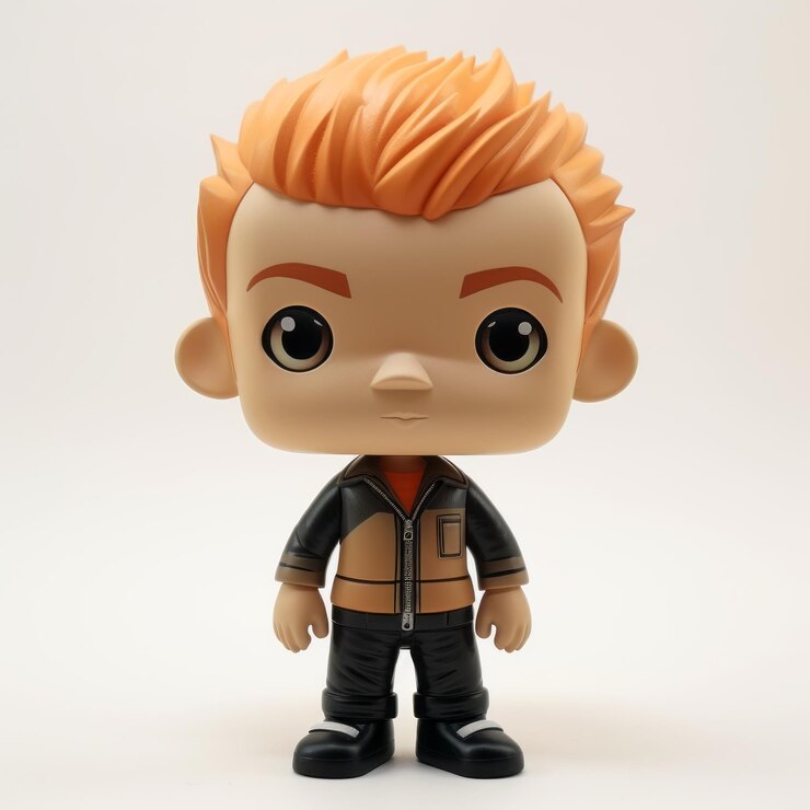 Foto figurina de vinil pop de jovem ruivo com iluminação volumétrica