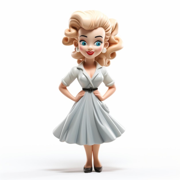 Foto figurina de dibujos animados de marilyn monroe en vestido blanco con peinado de victory rolls