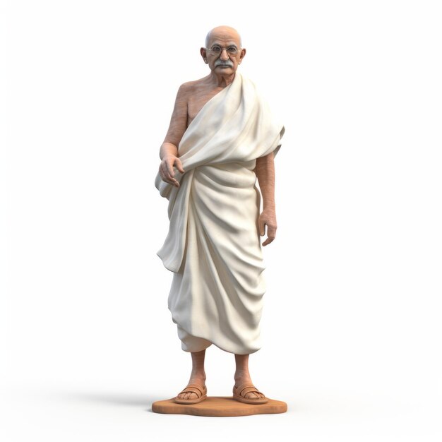 Figurina realista de terracota de Mahatma Gandhi em fundo branco