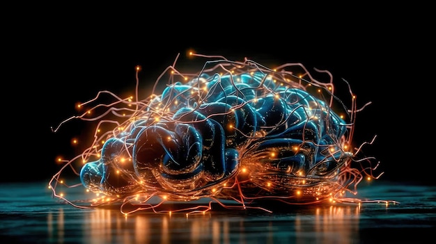 Foto fiktiver leuchtender hirn-hintergrund mit einem netzwerk von neuronalen verbindungen neuralaktivität generative ki
