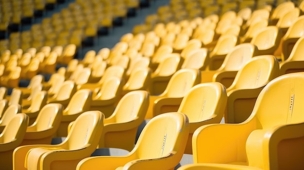 Una fila de asientos amarillos en un estadio