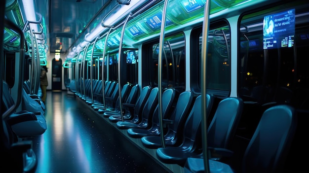 una fila de asientos en un metro