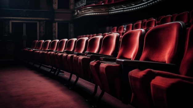 Foto una fila de asientos rojos en un teatro.