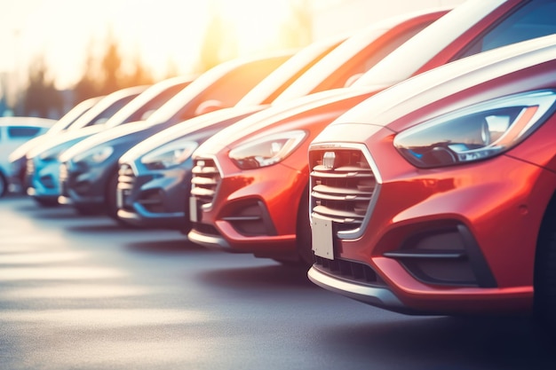 Foto fila de autos estacionados al atardecer ia generativa