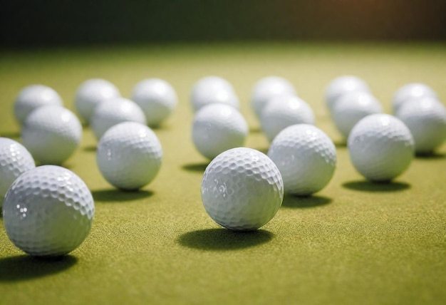 una fila de bolas de golf blancas con una siendo de golf blanco