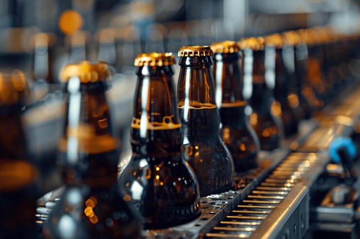 una fila de botellas de cerveza con la palabra cerveza en la parte superior