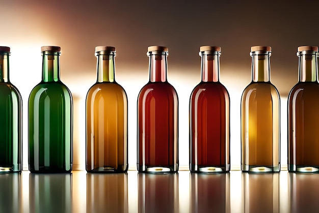 Foto una fila de botellas de diferentes colores con diferentes colores.