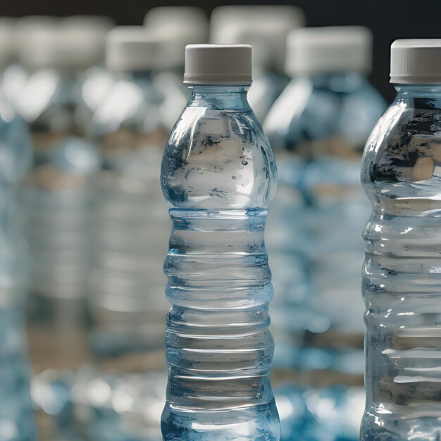 Foto una fila de botellas con una tapa blanca que dice un en la parte superior