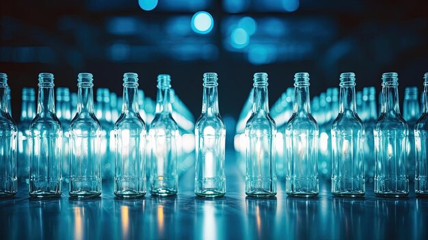 Foto una fila de botellas vacías de alcohol en una mesa