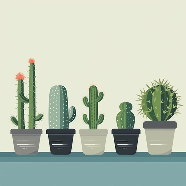 Una fila de cactus con uno que dice 'cactus'