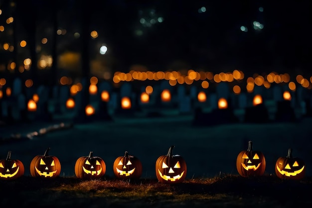 Una fila de calabazas con una calabaza en el frente.