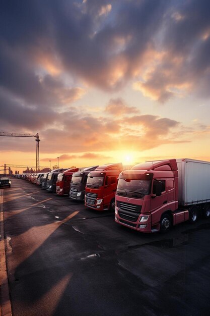 Foto una fila de camiones con la palabra camiones en el frente