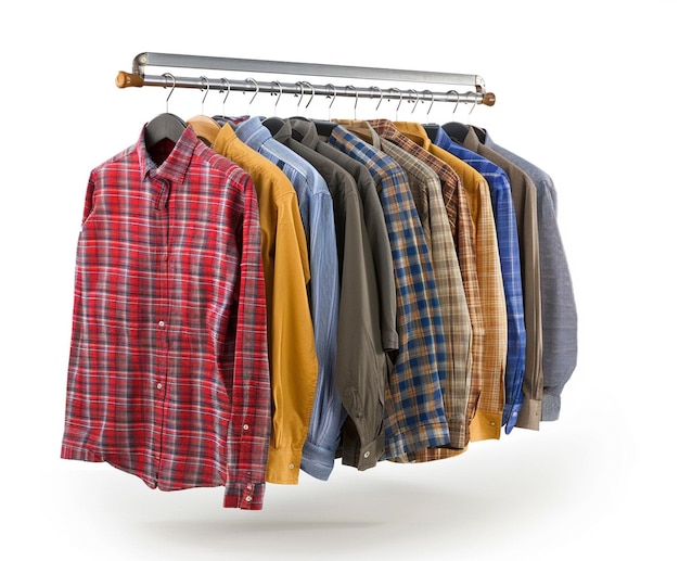 una fila de camisas plegadas con una camisa amarilla en el frente
