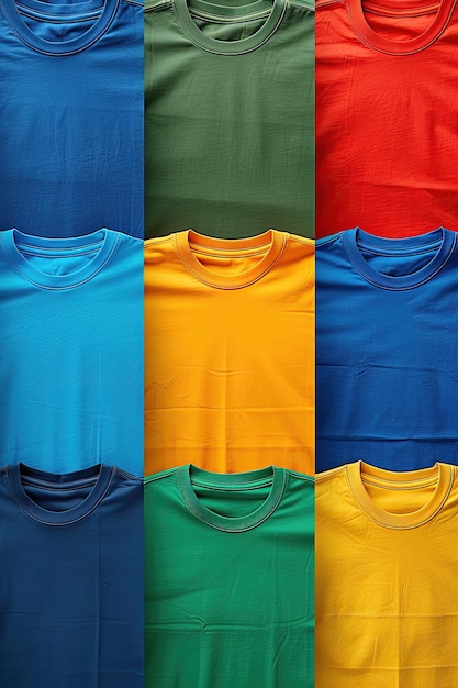 Foto una fila de camisas de varios colores, incluidos el azul, el verde, el amarillo y el rojo