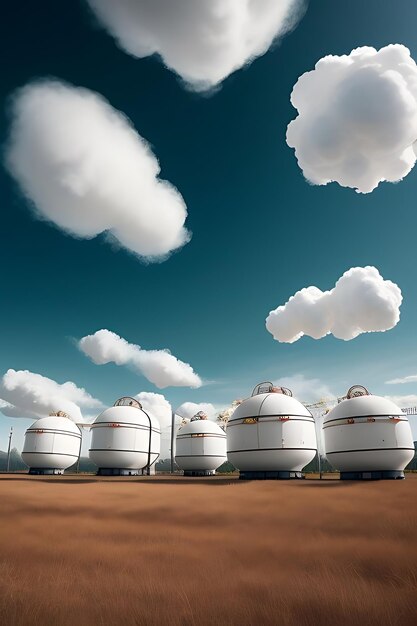 una fila de campistas con nubes en el cielo