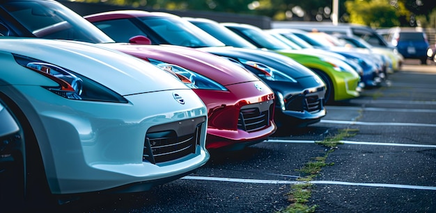Foto una fila de coches alineados en una fila