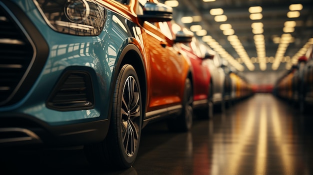 Foto una fila de coches bmw rojos estacionados en la calle