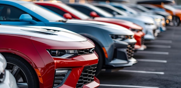 Foto una fila de coches con la palabra ford en el frente