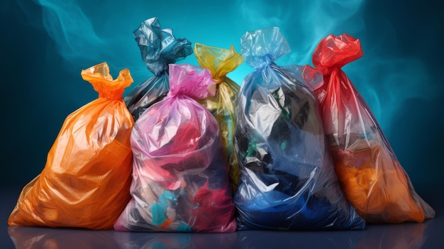 Una fila colorida de bolsas de basura