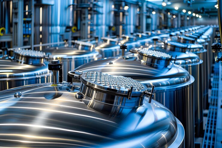 una fila de contenedores metálicos industriales con la palabra la palabra en el lado