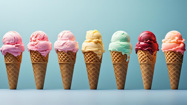 Una fila de cucharas de helado Generativo Ai