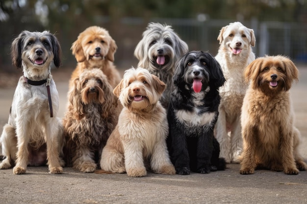 Fila de cães com cada um tendo sua própria personalidade única e peculiar criada com IA generativa