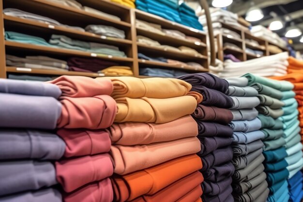 Fila de camisetas polo da moda para homem em cabide de madeira ou rack em uma loja de varejo de roupas