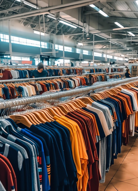 Fila de camisetas polo da moda para homem em cabide de madeira ou rack em uma loja de varejo de roupas