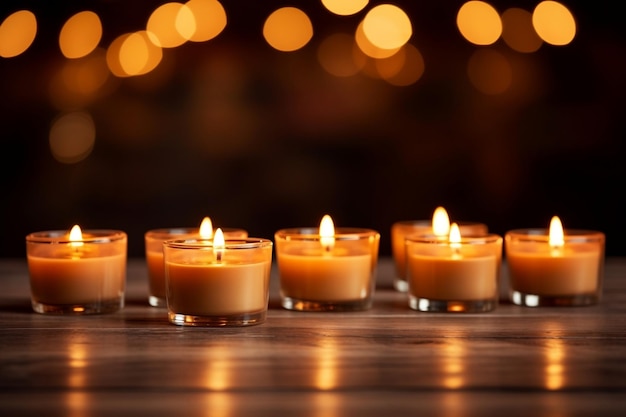 Fila de velas lindamente acesas à noite, fotografia capturada, IA generativa