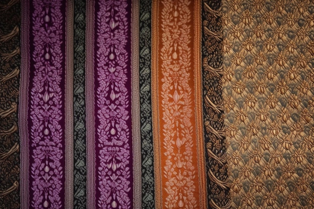 Una fila de diferentes alfombras con diferentes colores.