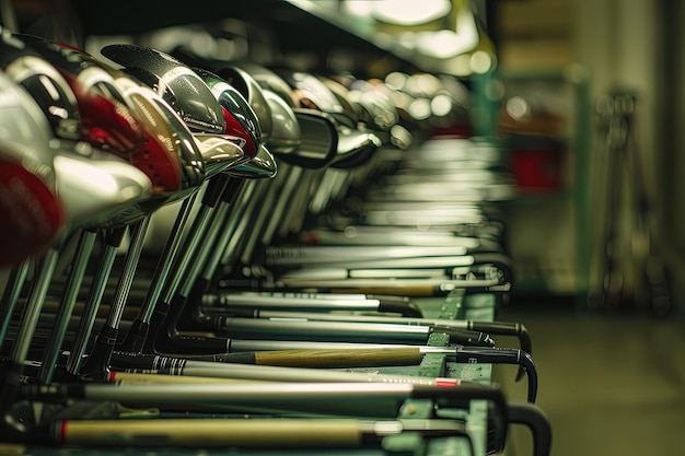 Una fila de diferentes tipos de palos de golf