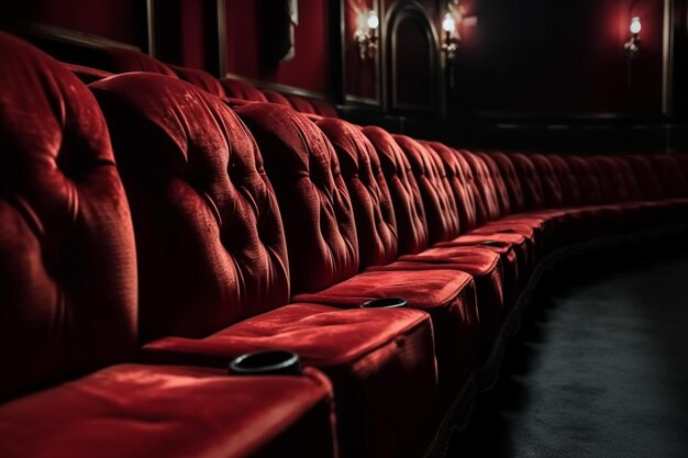 Fila de espectáculo de cine de teatro de asientos rojos