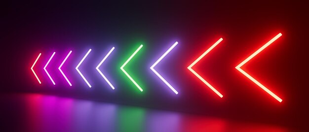 Una fila de flechas de neón en una habitación oscura