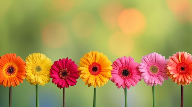 Una fila de flores de colores en una fila