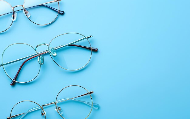 Foto una fila de gafas con un par de gafas en un fondo azul