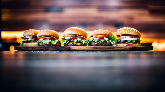 Una fila de hamburguesas en una mesa