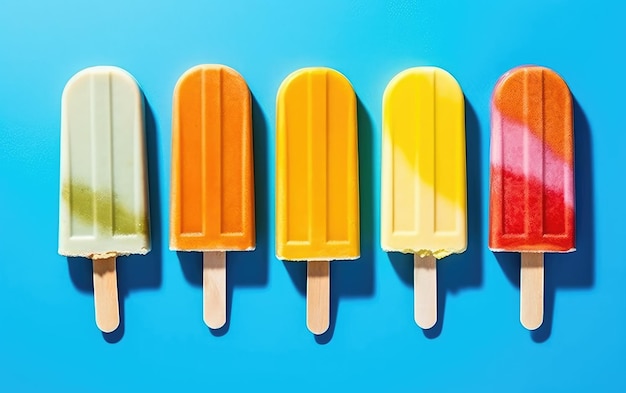 Foto una fila de helados con diferentes colores en ellos