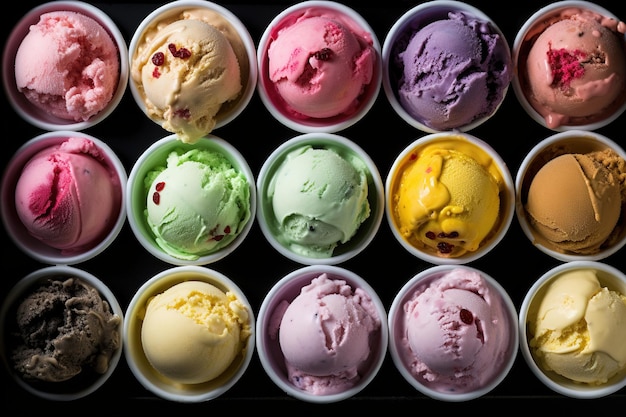 Foto una fila de helados sobre un fondo negro