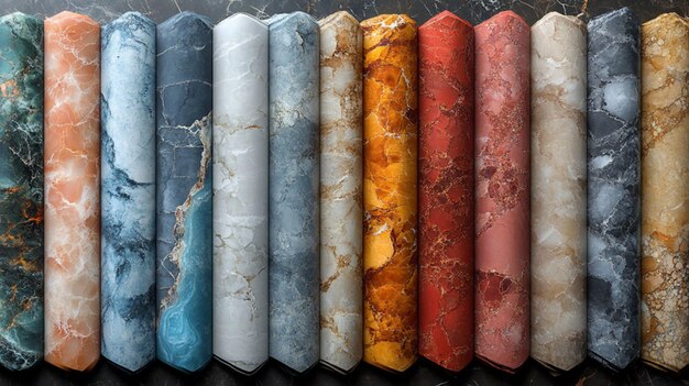 una fila de hilos de colores con diferentes colores
