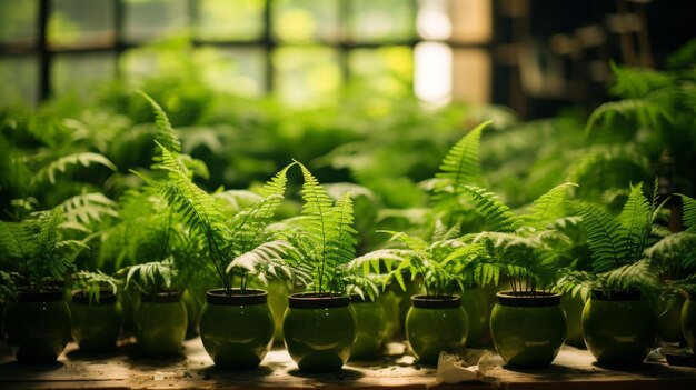 Una fila de jarrones con plantas en ellos