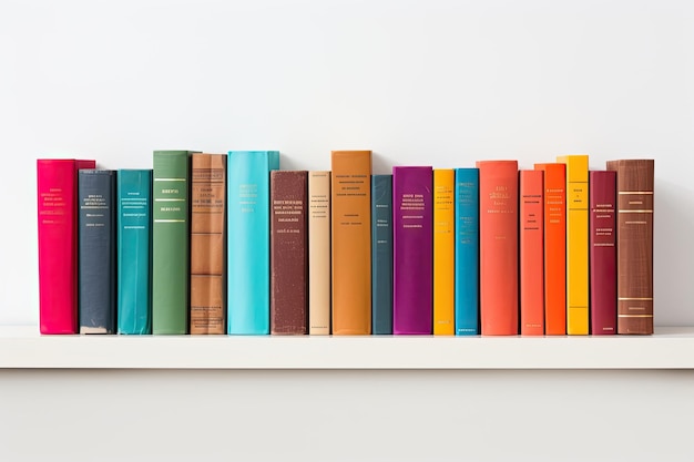 Foto una fila de libros coloridos solados sobre un fondo blanco