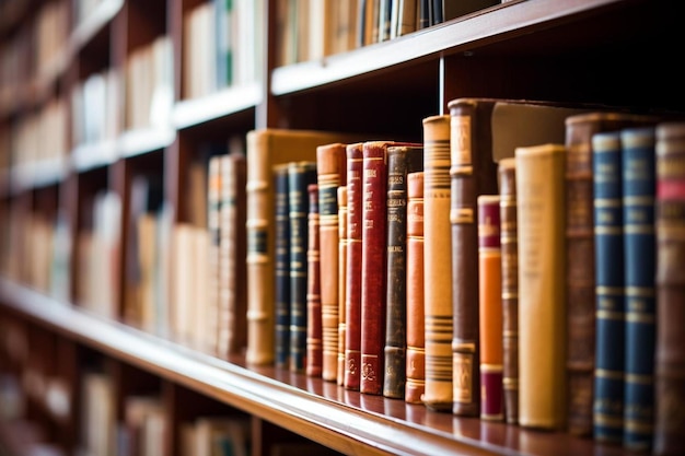 Foto una fila de libros en un estante en una biblioteca