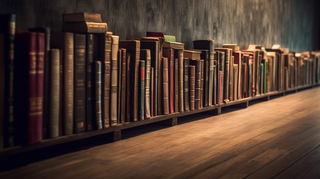 Una fila de libros en un estante con la palabra biblioteca en la parte inferior derecha.