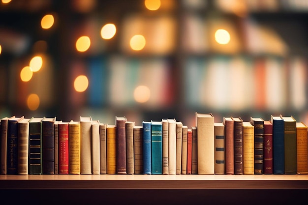 Foto una fila de libros sentados en la parte superior de una mesa de madera