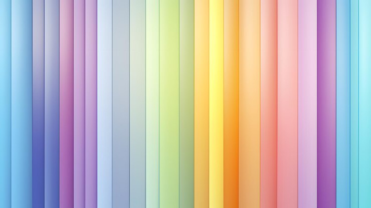 una fila de líneas de colores arco iris están alineadas