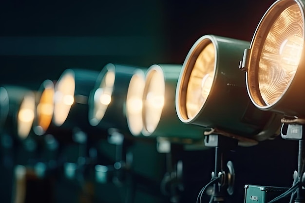 Foto fila de luces led montadas en una pared de madera ia generativa