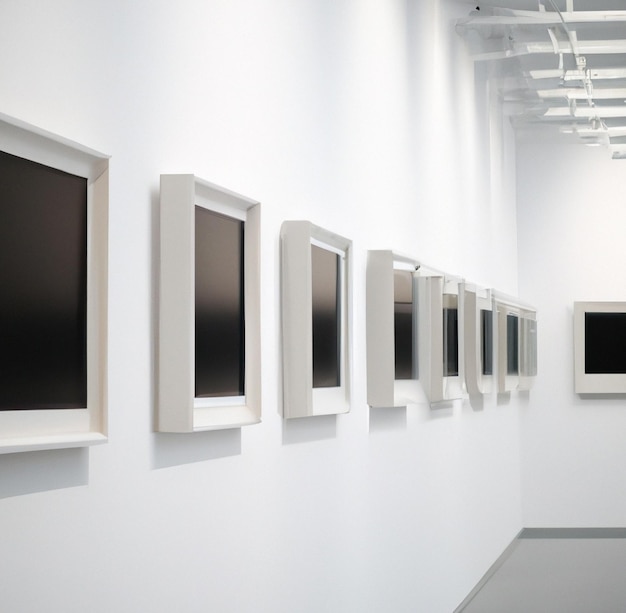 Foto fila de marcos vacíos en una pared de una galería de arte